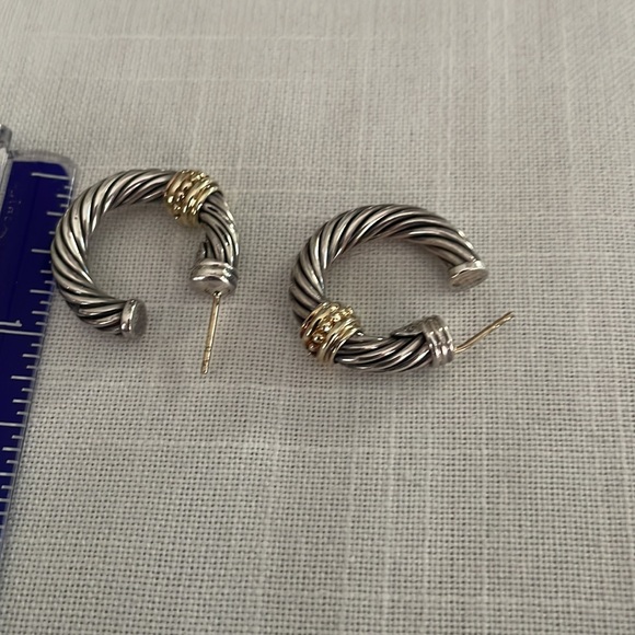 David Yurman 14K Sterling Cable Hoops - Picture 11 of 12